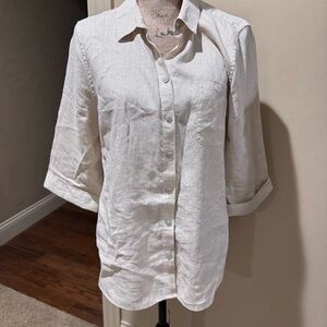 Chico's Cream Notched Collar Button Down Shirt